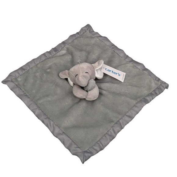 Baby Elephant Lovey Security Blanket Grey White Soft NWT Carters 15" Square - Picture 1 of 5